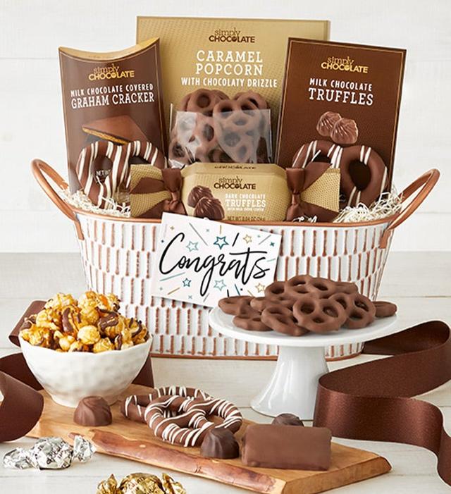 Congrats Snacking Favorites Basket-Deluxe, Family Item Food Gourmet Candy Confections Chocolate, Gifts by Simply Chocolate