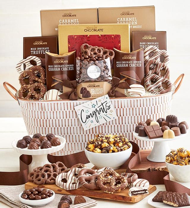 Congrats Snacking Favorites Basket-Ultimate, Family Item Food Gourmet Candy Confections Chocolate, Gifts by Simply Chocolate