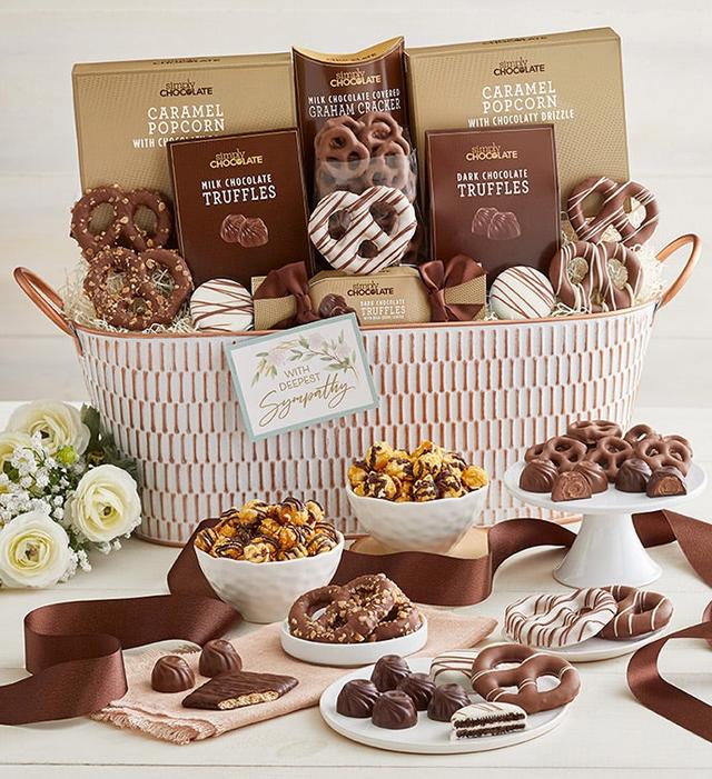 Sympathy Snacking Favorites Basket-Supreme, Family Item Food Gourmet Candy Confections Chocolate, Gifts by Simply Chocolate
