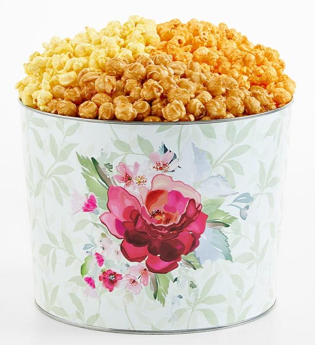2 Gallon 3 Flavor Popcorn Tin, Popcorn Flower Bouquet, Get Well Gifts by The Popcorn Factory