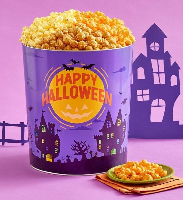 Happy Halloween 3 1/2 Gallon 3 Flavor Popcorn Tin, Halloween Gifts by The Popcorn Factory