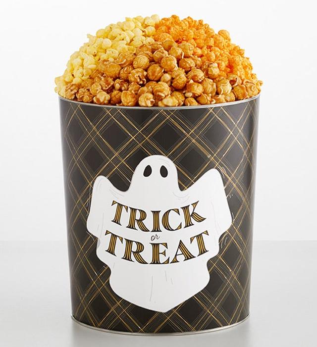 Trick Or Treat Ghost 3 1/2 Gallon 3 Flavor Popcorn Tin, Halloween Gifts by The Popcorn Factory