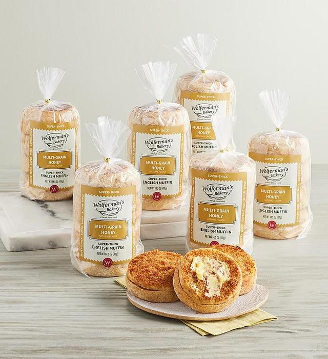 Multi-Grain Honey Super-Thick English Muffins - 6 Packages by Wolfermans