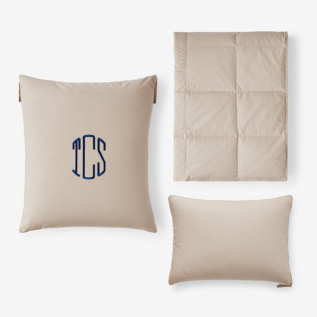 Premium Travel Pillow Throw Set - Beige, Cotton, Light Warmth | The Company Store