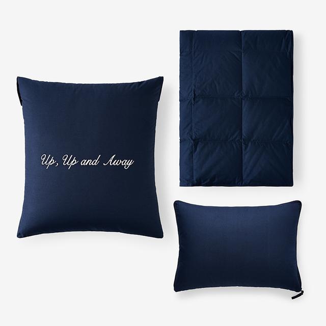 Premium Travel Pillow Throw Set - Blue, Cotton, Light Warmth | The Company Store