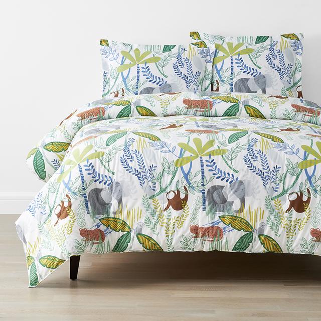 Jungle Classic Cool Organic Cotton Percale Comforter Set - Blue/Brown, Size Twin/twin XL, Medium Warmth, Animals Whimsy | The Company Store