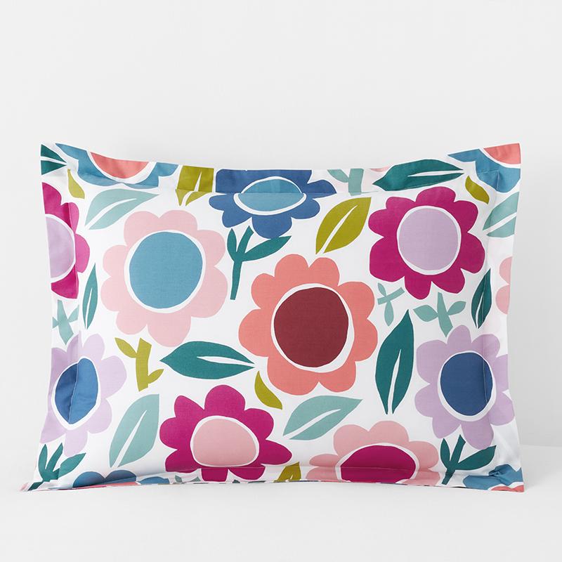 Joyful Flower Classic Cool Organic Cotton Percale Sham - White Multi, Floral Print, Standard - Blue/Green | The Company Store