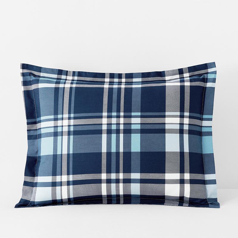 Handsome Tartan Classic Cool Organic Cotton Percale Sham - Blue Multi, Standard, Holiday/Plaids | The Company Store