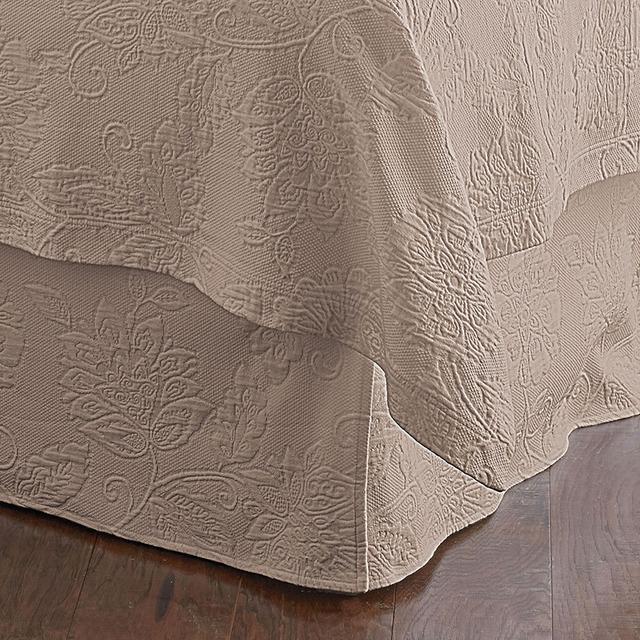 Putnam Cotton Matelassé 14 in. Drop Bed Skirt - Beige, Size King, Floral/Solid | The Company Store