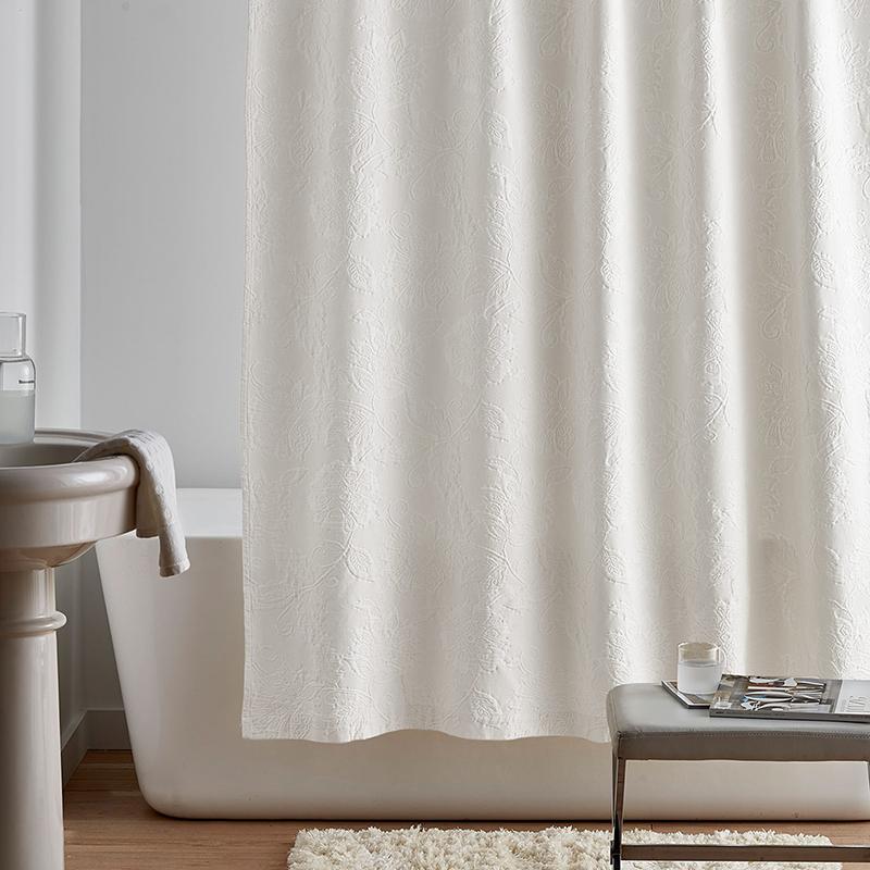 Putnam Cotton Matelassé Shower Curtain - Ivory, Size 72 In. x 72 In., Floral/Solid | The Company Store