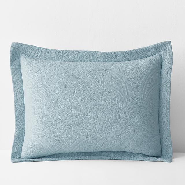 Hillcrest Cotton Matelassé Sham - Blue, Size King, Damask Medallion/Solid | The Company Store