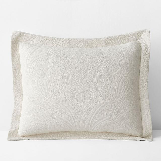 Hillcrest Cotton Matelassé Sham - Ivory, Size King, Damask Medallion/Solid | The Company Store