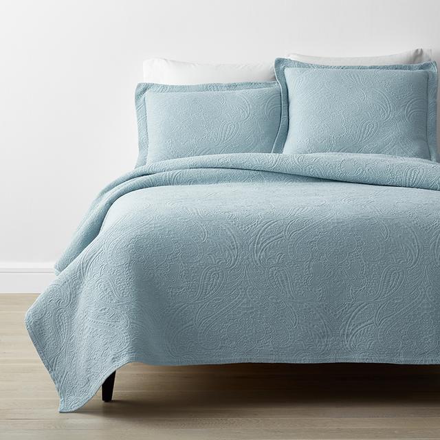 Hillcrest Cotton Matelassé Coverlet - Blue, Size Queen, Damask Medallion/Solid | The Company Store