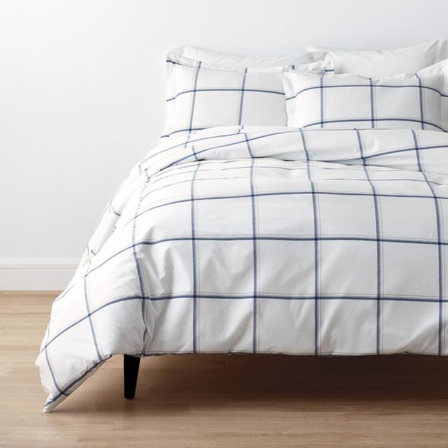 Tailored Stripes and Plaids Classic Cool Cotton Percale Bed Duvet Cover - Window Pane Plaid Navy, Twin/Twin XL - Blue/Plaids | The Company Store