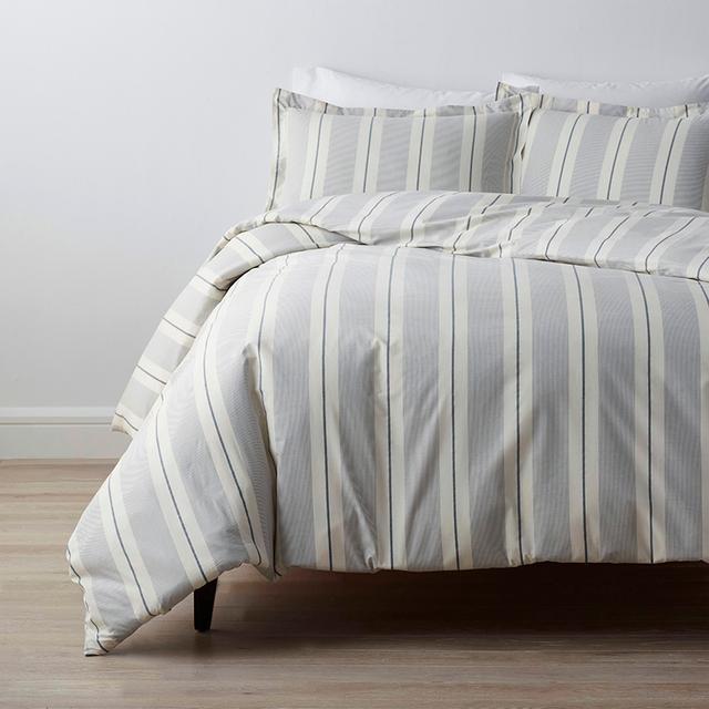 Wide Stripe Classic Cool Cotton Percale Bed Duvet Cover - Blue, Size Full/queen | The Company Store
