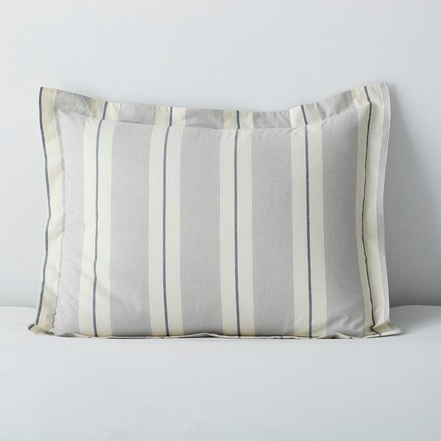 Tailored Stripes and Plaids Classic Cool Cotton Percale Sham - Wide Stripe Navy, Standard - Blue/Stripes | The Company Store