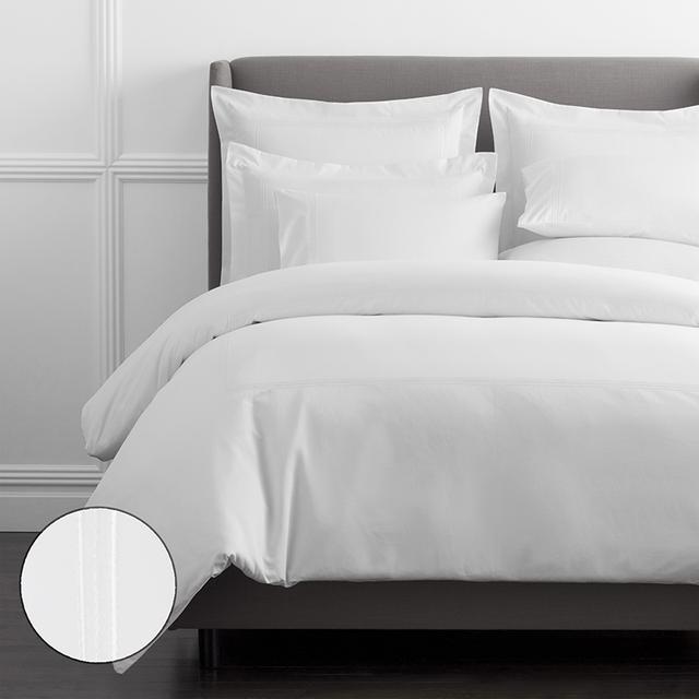 Dorset Stripe Luxe Smooth Egyptian Cotton Sateen Duvet Cover - White, Stripes Print, King/Cal King/Solid/Stripes | The Company Store