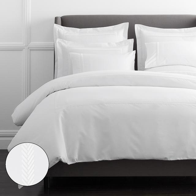 Hewett Luxe Smooth Egyptian Cotton Sateen Duvet Cover - White, Size Full/queen/Solid/Stripes | The Company Store