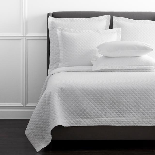 Norfolk Premium Smooth Egyptian Cotton Sateen Coverlet - White, Size Queen, Geometric/Solid | The Company Store