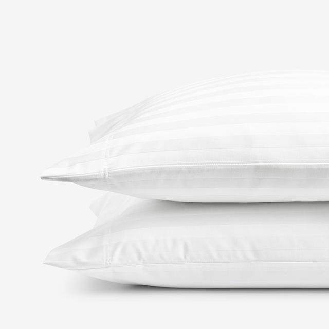 Dobby Stripe Classic Smooth Wrinkle-Free Sateen Pillowcase Set - White, Size King/Stripes | The Company Store