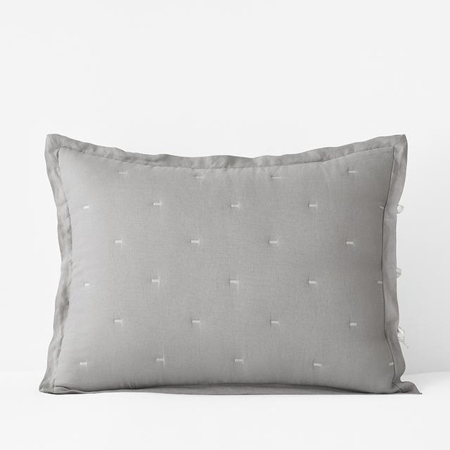 Reversible Premium Breathable Relaxed Linen Quilted Sham - White/Gray, Standard - Gray/White | The Company Store