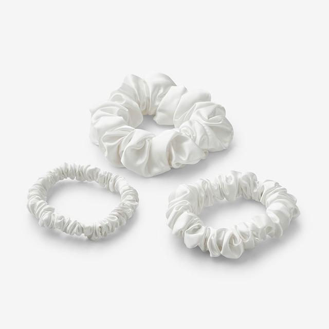 Silk Hair Scrunchies, Set of 3 - White | The Company Store