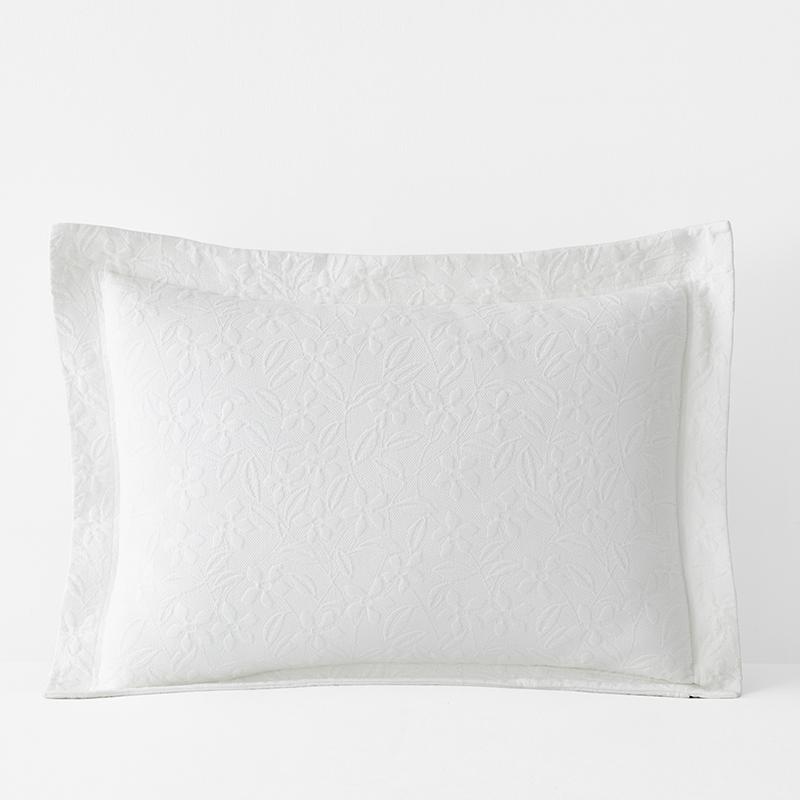 Leaf Matelassé Sham - White, Size Standard, Cotton, Floral | The Company Store