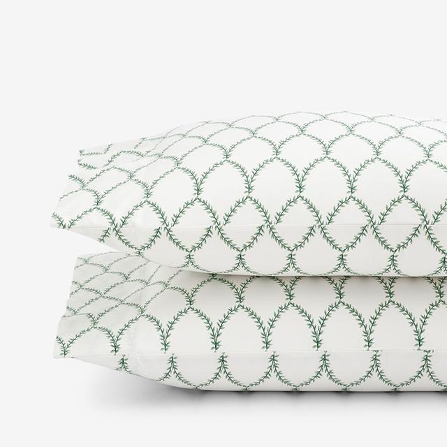 Laurel Classic Smooth Sateen Pillowcase Set - Green/Ivory, Size Standard | The Company Store