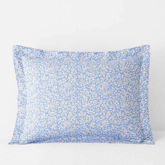 Serene Floral Classic Cool Percale Sham - Blue/Yellow, Size Standard | The Company Store
