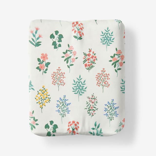 Hawthorne Classic Cool Percale Fitted Bed Sheet - Green/Ivory/Pink, Size Full, Floral | The Company Store