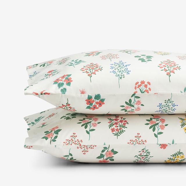 Hawthorne Classic Cool Percale Pillowcase Set - Green/Ivory/Pink, Size King, Floral | The Company Store
