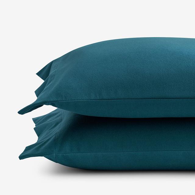 Classic Ultra-Cozy Cotton Velvet Flannel Pillowcase Set - Teal/Turquoise Blue, Size Standard | The Company Store