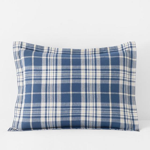 Classic Plaid Ultra-Cozy Cotton Velvet Flannel Sham - Blue/Ivory, Size Standard | The Company Store