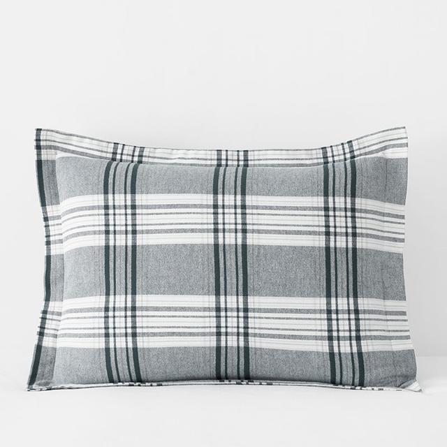 Classic Plaid Ultra-Cozy Cotton Velvet Flannel Sham - Blue/Gray, Size King | The Company Store