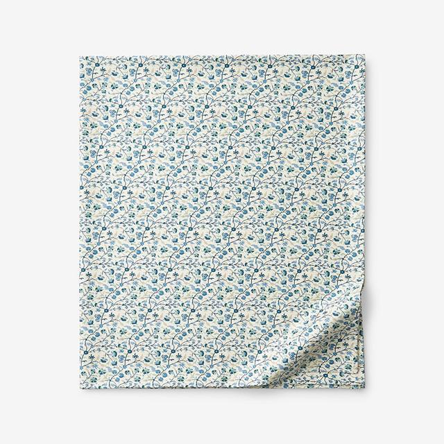 Ajmer Premium Smooth Sateen Flat Bed Sheet - Blue/Ivory/Teal, Size Full | The Company Store