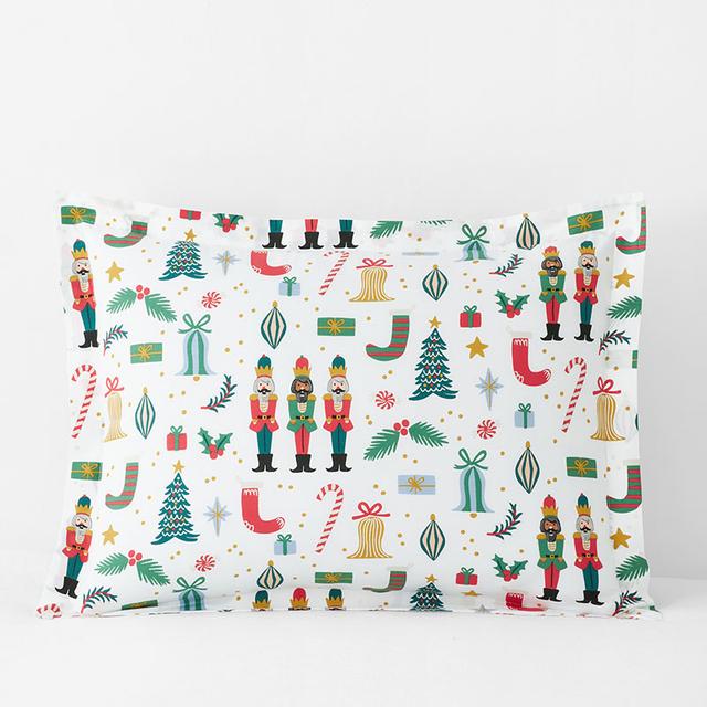 Nutcracker Classic Cool Cotton Percale Sham - Ivory/Red, Size King | The Company Store