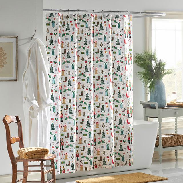 Nutcracker Classic Cool Cotton Percale Shower Curtain - Ivory/Red, Size 72 x 72 | The Company Store