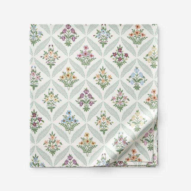 Estee Garden Classic Smooth Sateen Flat Bed Sheet - Ivory Multi, King/Cal King - Green | The Company Store