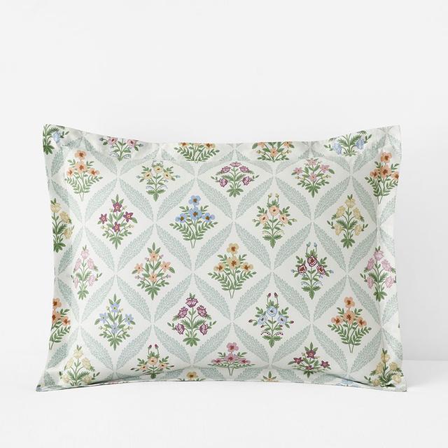 Estee Garden Classic Smooth Sateen Sham - Ivory Multi, Standard - Green | The Company Store