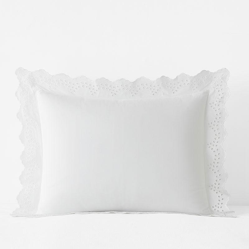 Eyelet Classic Cool Cotton Percale Solid Sham - White, Size King | The Company Store