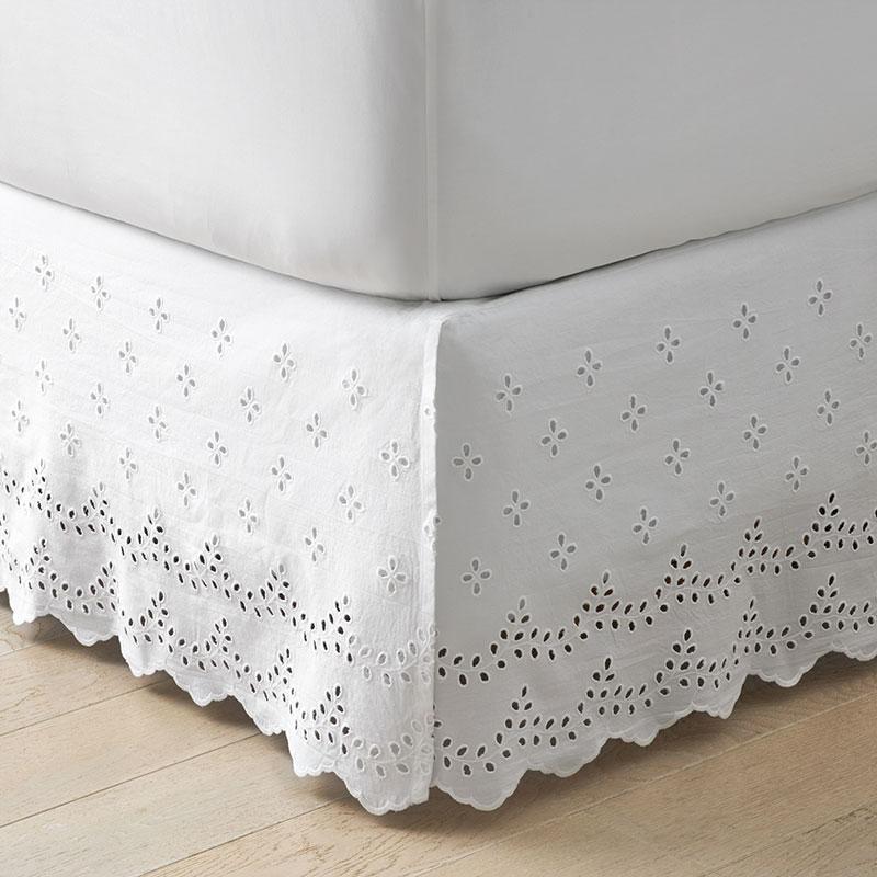 Eyelet Classic Cool Cotton Percale Solid Bed Skirt - White, Size King | The Company Store