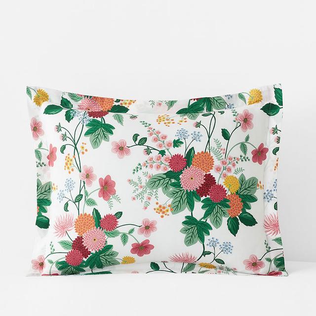 Dahlia Classic Cool Cotton Percale Sham - Green/Pink, Size King | The Company Store