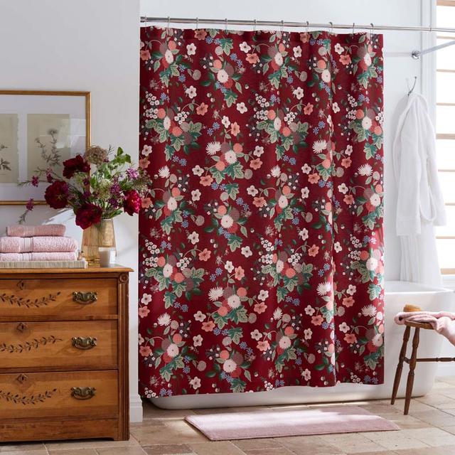 Dahlia Classic Cool Cotton Percale Shower Curtain - Green/Red, Size 72 x 72 | The Company Store