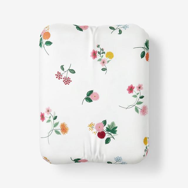 Ditsy Dahlia Classic Cool Cotton Percale Fitted Bed Sheet - Green/Pink, Size King | The Company Store
