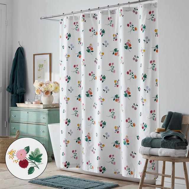 Ditsy Dahlia Classic Cool Cotton Percale Shower Curtain - Green/Pink, Size 72 x 72 | The Company Store