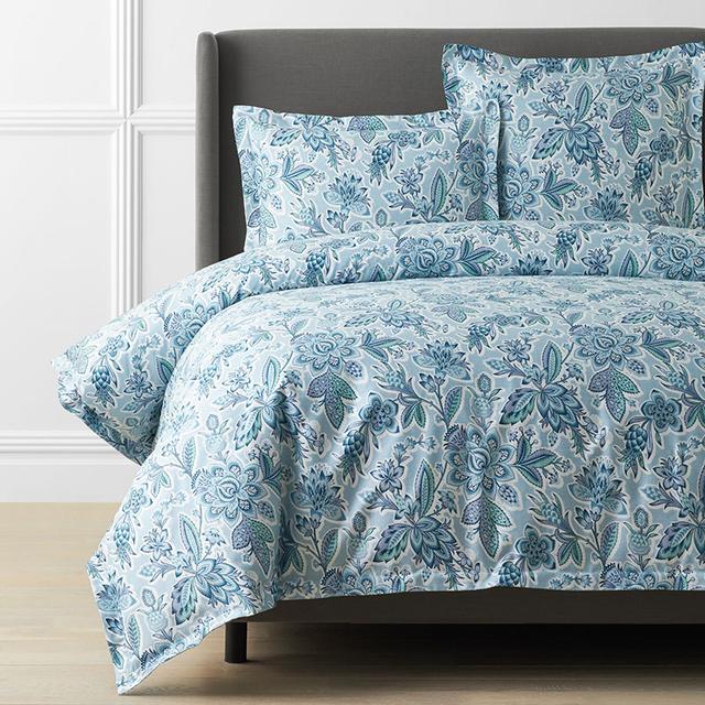 Radha Reversible Premium Smooth Sateen Duvet Cover - Blue/Green, Size Full | The Company Store