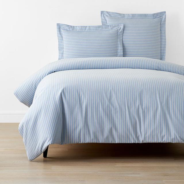 Classic Oxford Yarn-Dyed Stripe Duvet Cover - Blue/Beige, King/Cal King, Cotton | The Company Store