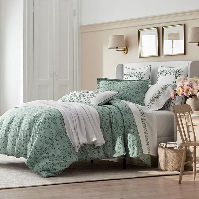 Climbing Vines Classic Cool Cotton Percale Duvet Cover - Sage Green, King/Cal. King, Size California King | The Company Store