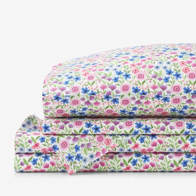 Joy Garden Classic Cool Organic Cotton Percale Bed Sheet Set - Green/Pink/Purple, Size Full | The Company Store