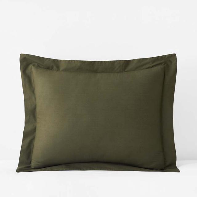 Solid Garment Washed Cotton Percale Sham - Green, Size Standard | The Company Store